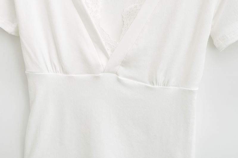V-Neck Lace Trim Tee