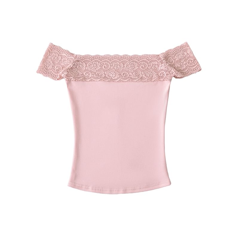 Off-Shoulder Lace Trim Short Sleeve T-Shirt