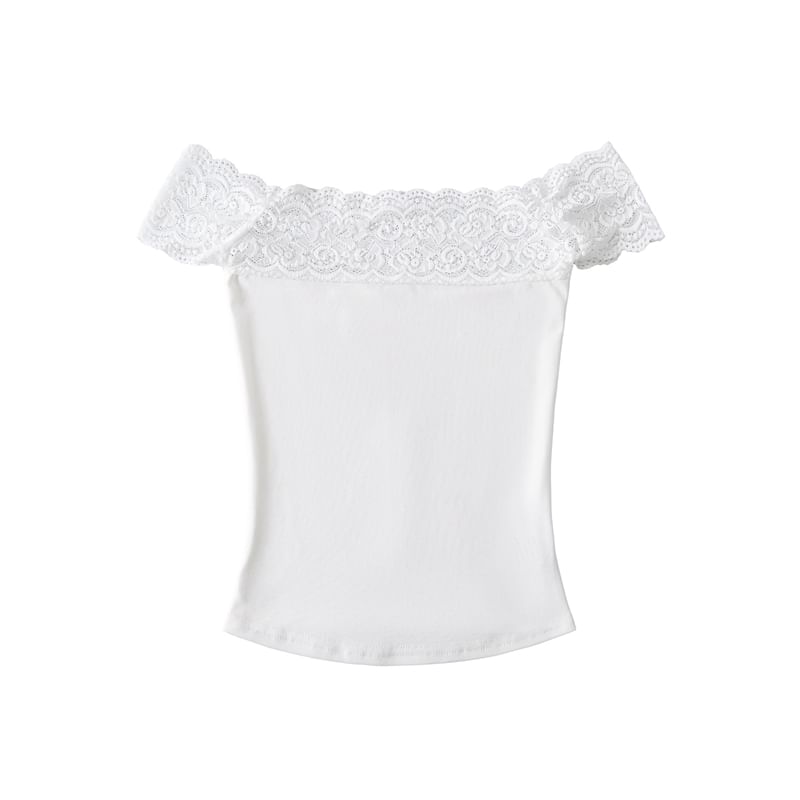 Off-Shoulder Lace Trim Short Sleeve T-Shirt
