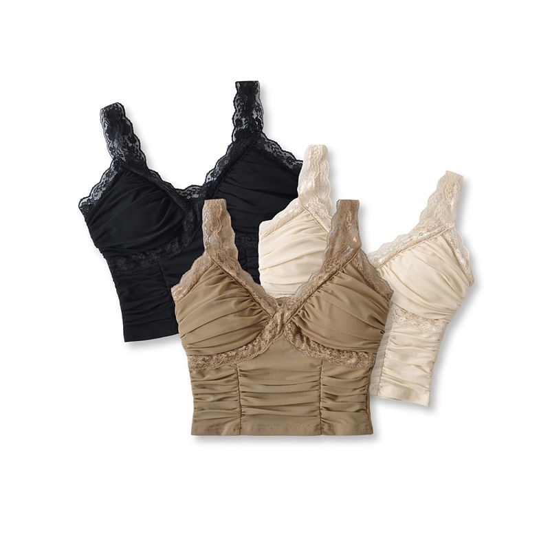 Ruched Lace Trim V-Neck Cropped Cami