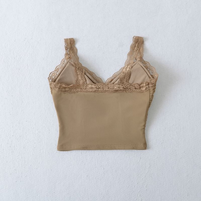 Ruched Lace Trim V-Neck Cropped Cami
