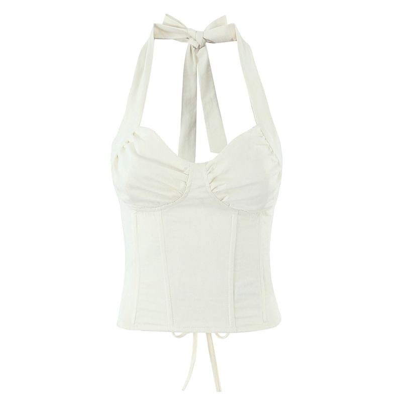 Ruched Lace-Up Halter Top