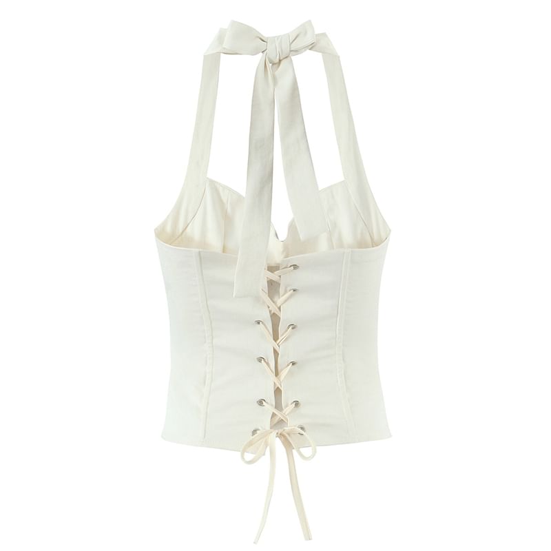 Ruched Lace-Up Halter Top