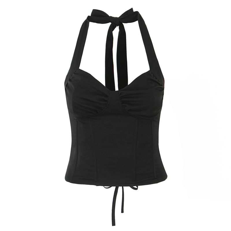 Ruched Lace-Up Halter Top