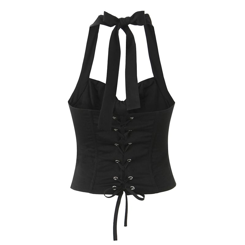 Ruched Lace-Up Halter Top