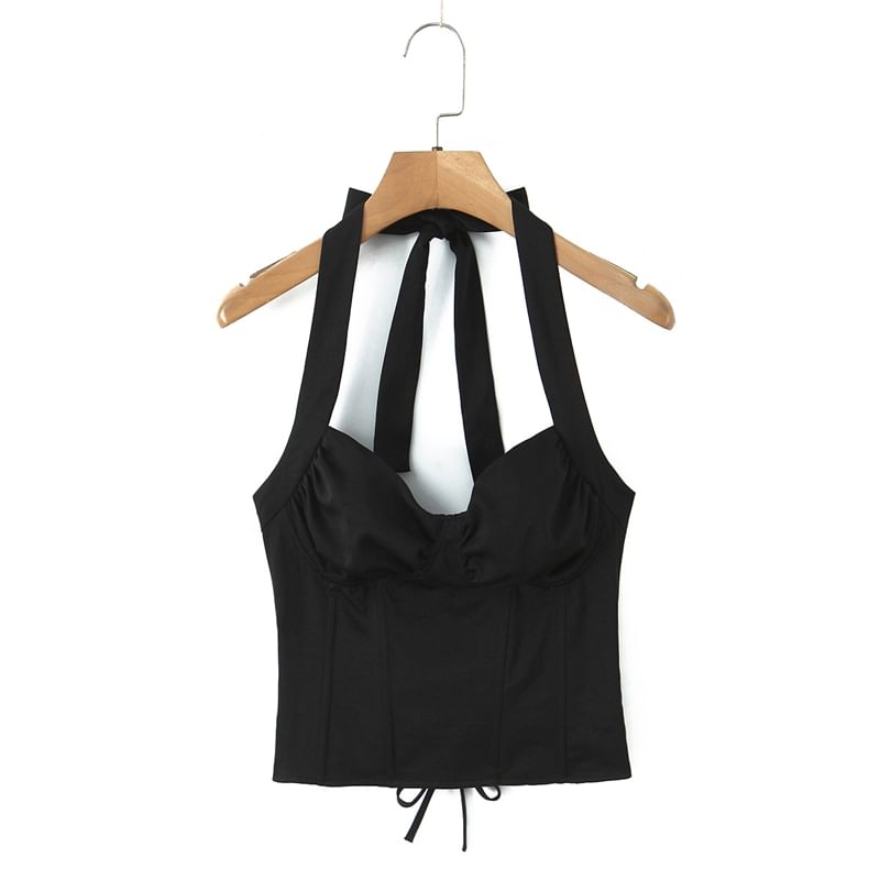Ruched Lace-Up Halter Top