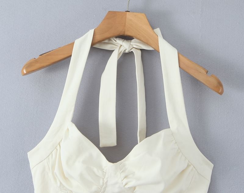 Ruched Lace-Up Halter Top