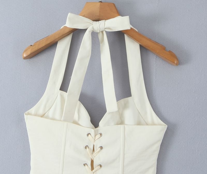 Ruched Lace-Up Halter Top