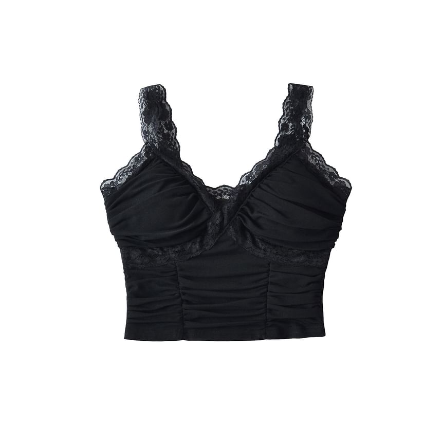 Ruched Lace Trim Padded Crop Tank