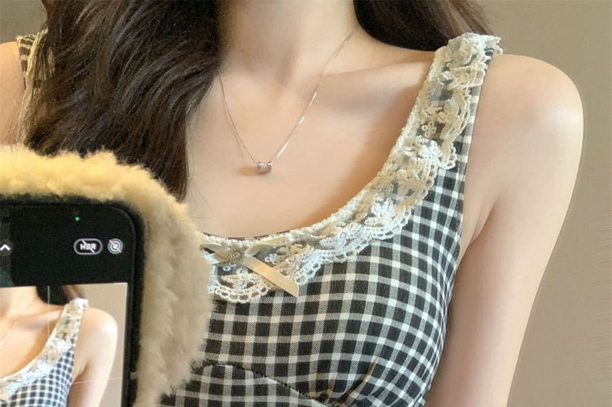 Lace Trim Plaid Cropped Camisole