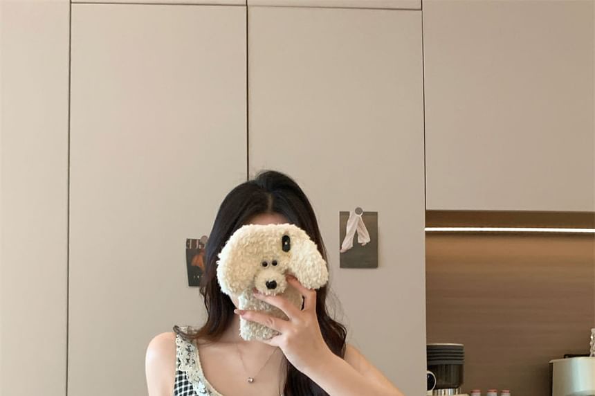 Lace Trim Plaid Cropped Camisole