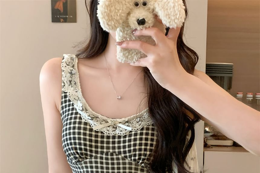Lace Trim Plaid Cropped Camisole