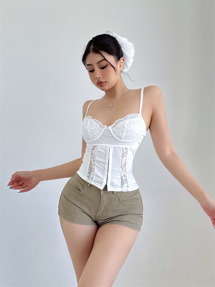 Spaghetti Strap Sweetheart Neck Lace Cami Top