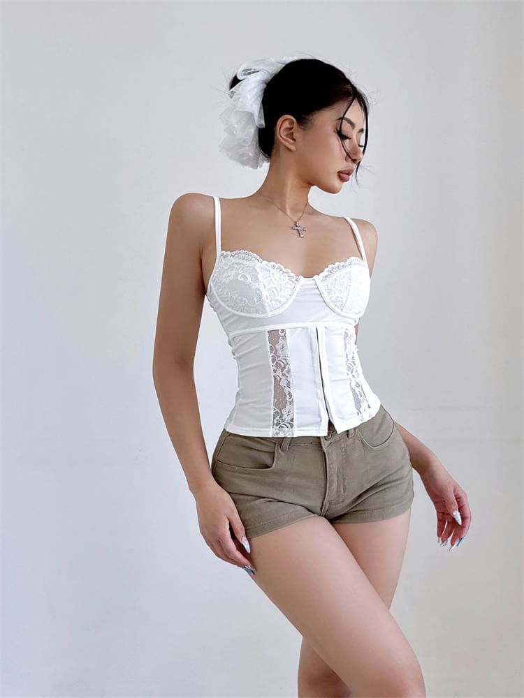 Spaghetti Strap Sweetheart Neck Lace Cami Top