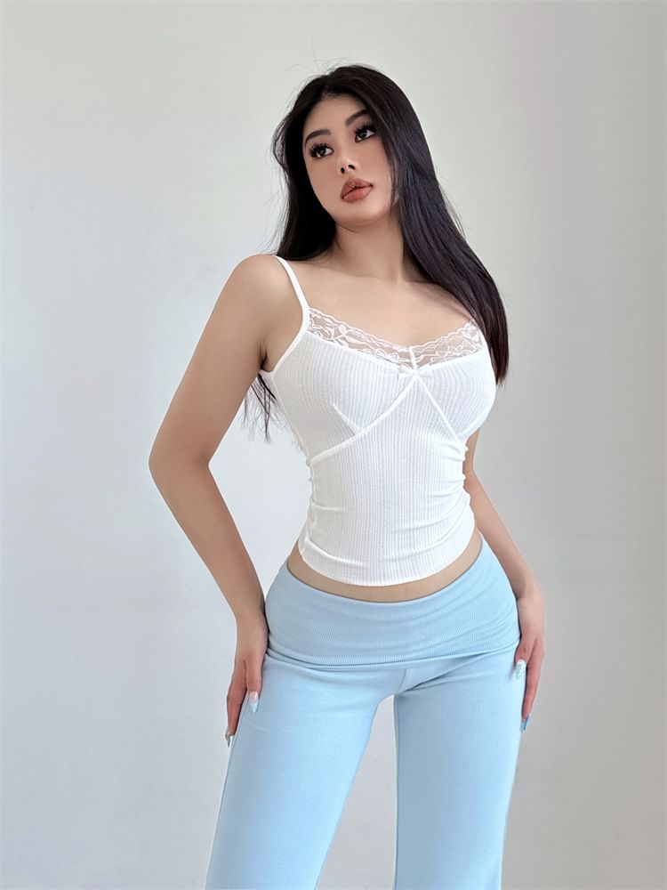 Spaghetti Strap Lace Trim Crop Camisole