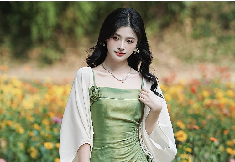 Spaghetti Strap Asymmetrical Plain Maxi A-Line Dress