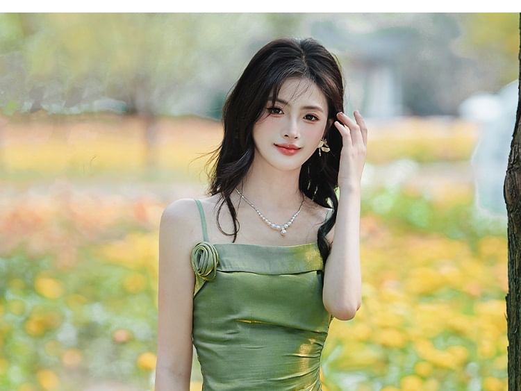 Spaghetti Strap Asymmetrical Plain Maxi A-Line Dress
