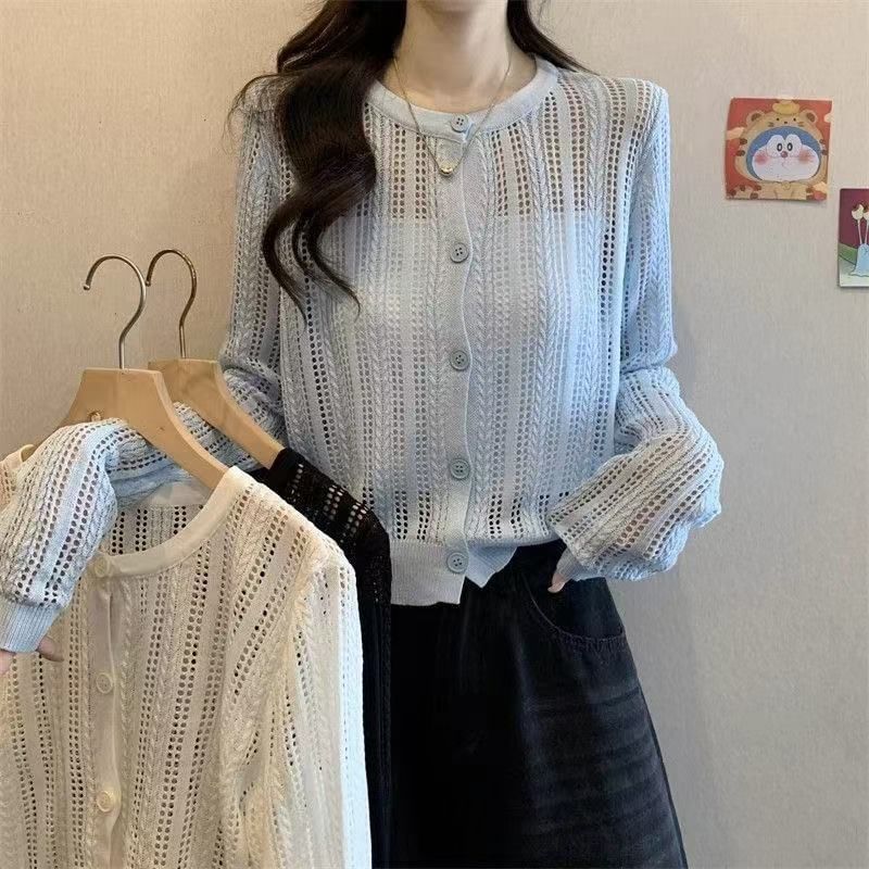 Round Neck Pointelle Cardigan