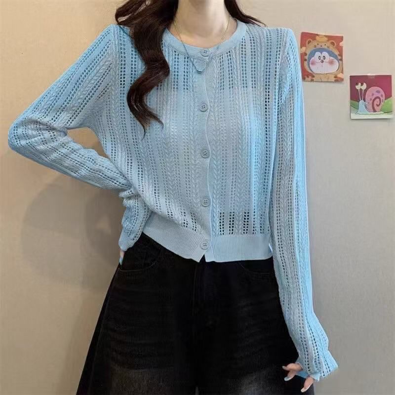 Round Neck Pointelle Cardigan