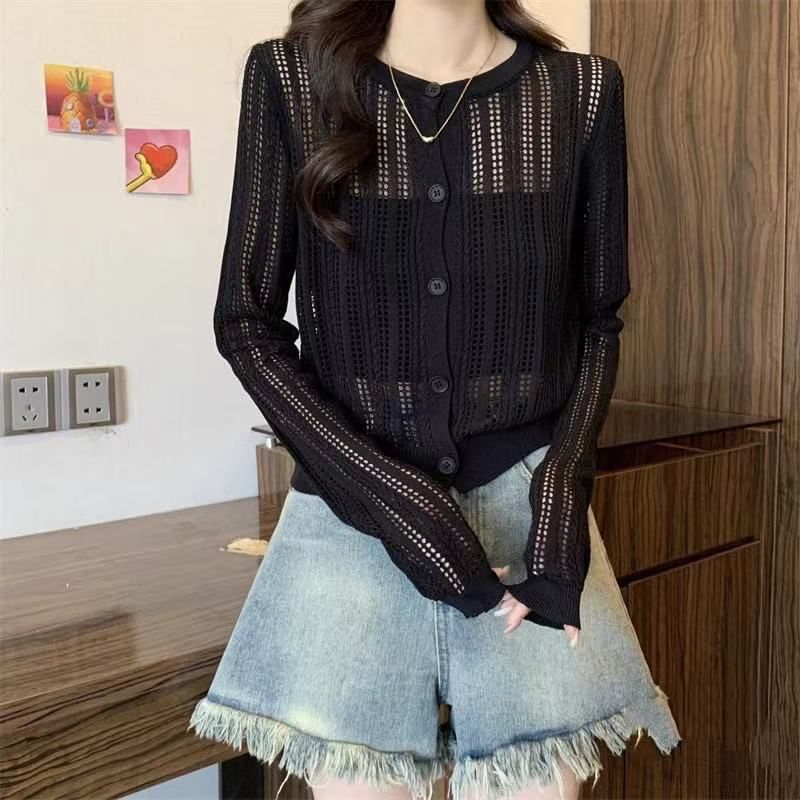 Round Neck Pointelle Cardigan