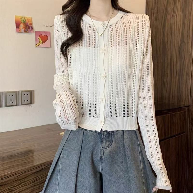 Round Neck Pointelle Cardigan