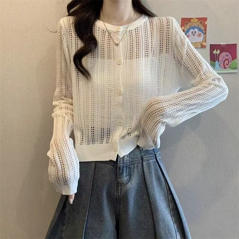 Round Neck Pointelle Cardigan