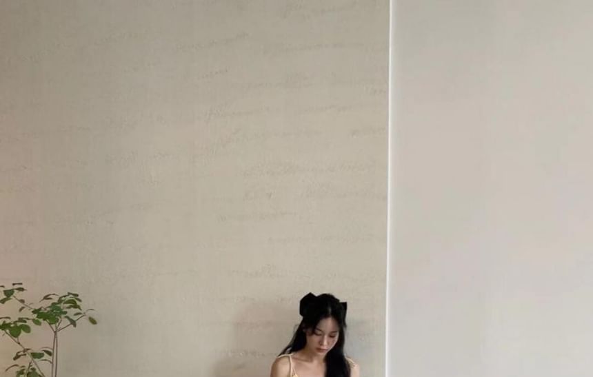 Tie-Shoulder Color Block Midi A-Line Dress