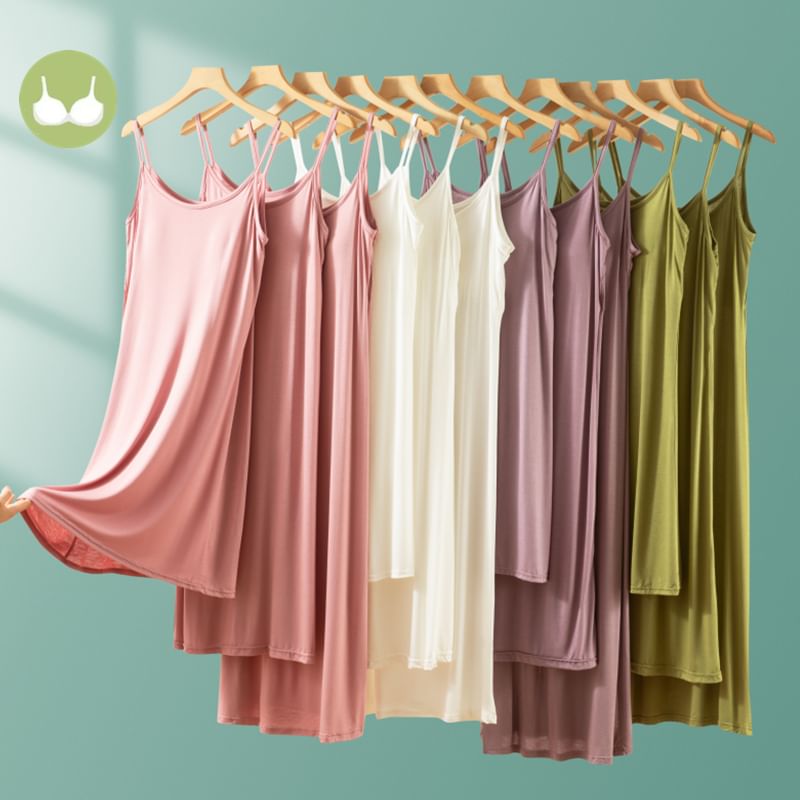 Spaghetti Strap Plain Padded Midi Pajama Dress (Various Designs)