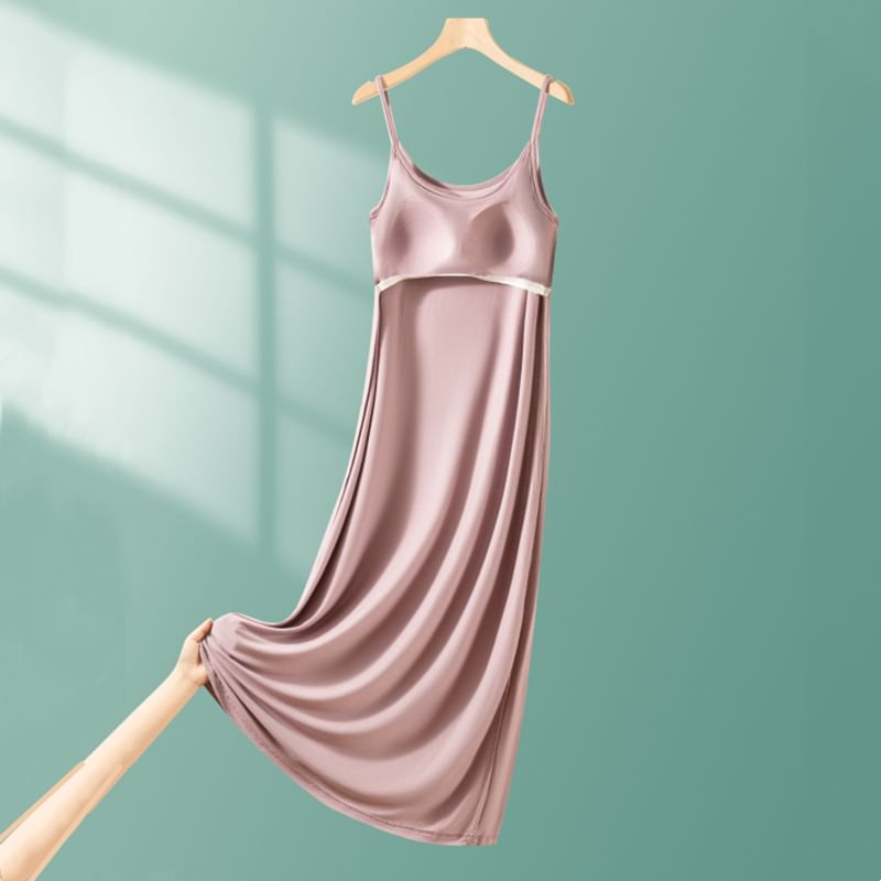 Spaghetti Strap Plain Padded Midi Pajama Dress (Various Designs)