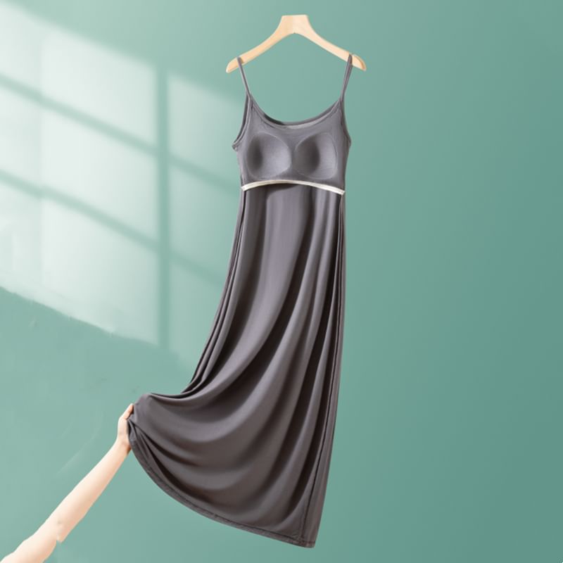 Spaghetti Strap Plain Padded Midi Pajama Dress (Various Designs)