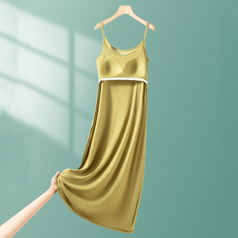 Spaghetti Strap Plain Padded Midi Pajama Dress (Various Designs)