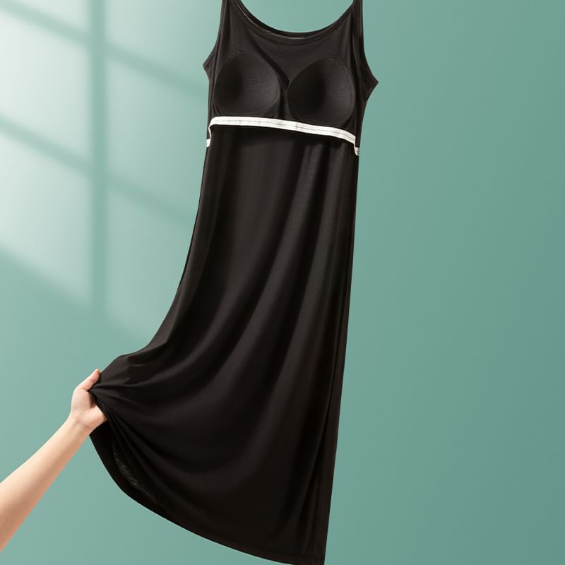 Spaghetti Strap Plain Padded Midi Pajama Dress (Various Designs)