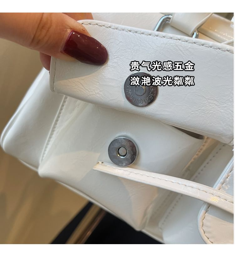 Bow Multi-Pocket Faux Leather Tote Bag / Bag Charm / Set