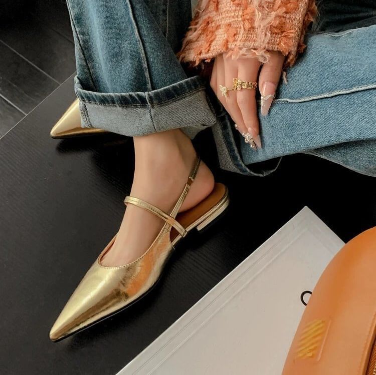 Pointed Heel Mules Low Slingback Toe