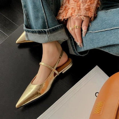 Pointed Heel Mules Low Slingback Toe