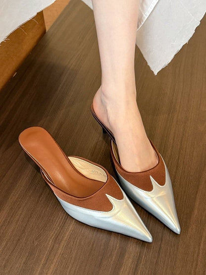 Toe Pointed Kitten Tone Two Mules Heel