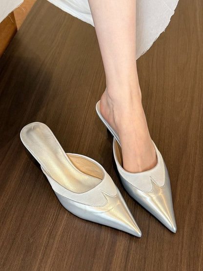 Toe Pointed Kitten Tone Two Mules Heel