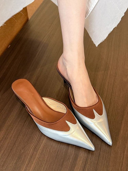 Toe Pointed Kitten Tone Two Mules Heel
