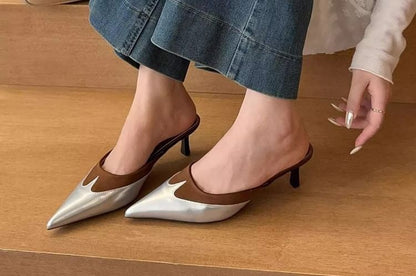 Toe Pointed Kitten Tone Two Mules Heel