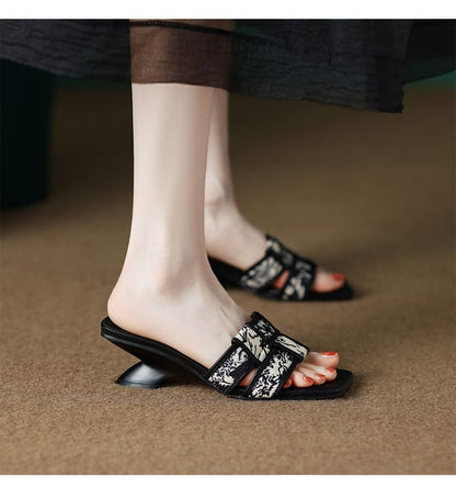 Sandals Woven Heel Print Slide Wedge