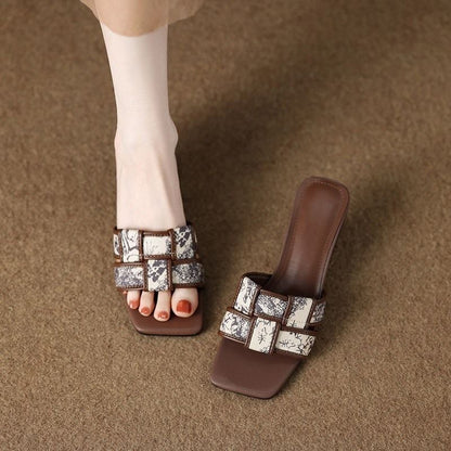 Sandals Woven Heel Print Slide Wedge