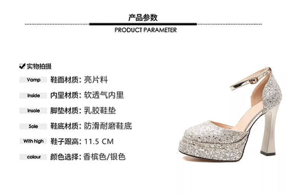 D'Orsay Chunky Ankle Heel Glitter Pumps Strap Platform