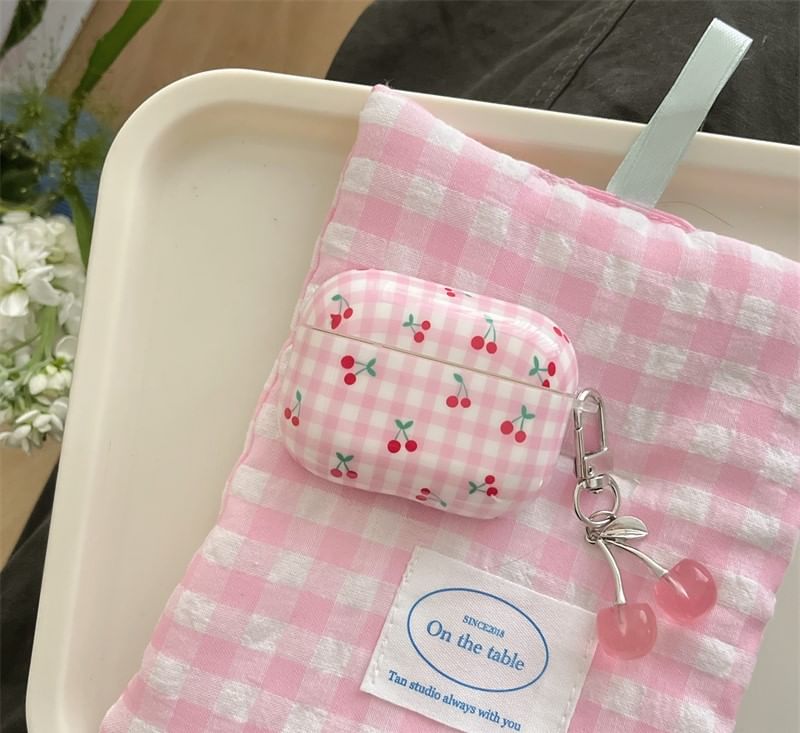 Cherry Plaid Apple AirPods / Pro Earphone Case Skin with Charm