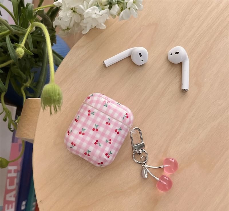 Cherry Plaid Apple AirPods / Pro Earphone Case Skin with Charm