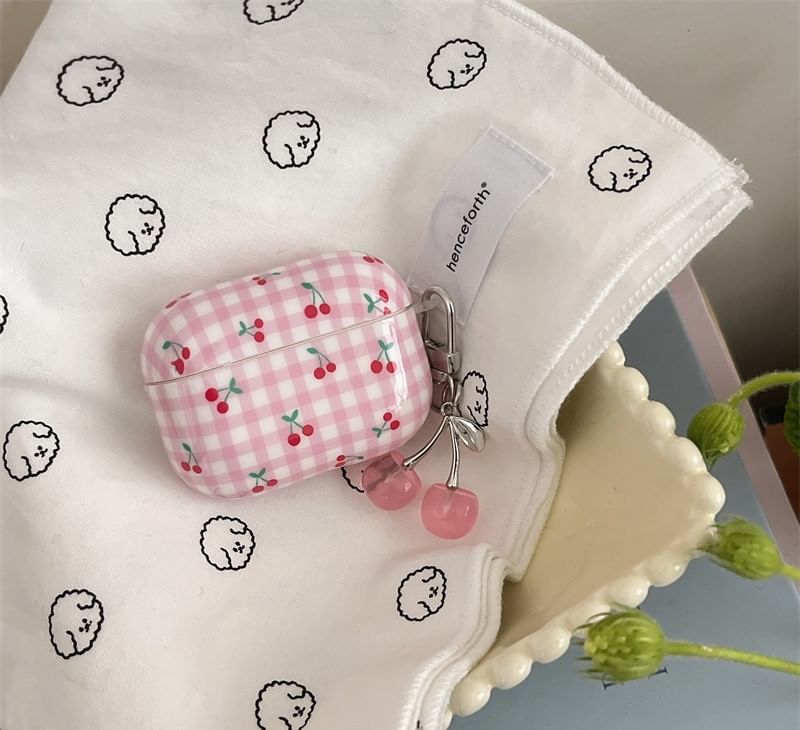 Cherry Plaid Apple AirPods / Pro Earphone Case Skin with Charm