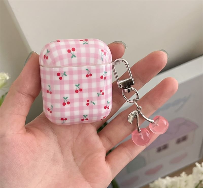 Cherry Plaid Apple AirPods / Pro Earphone Case Skin with Charm