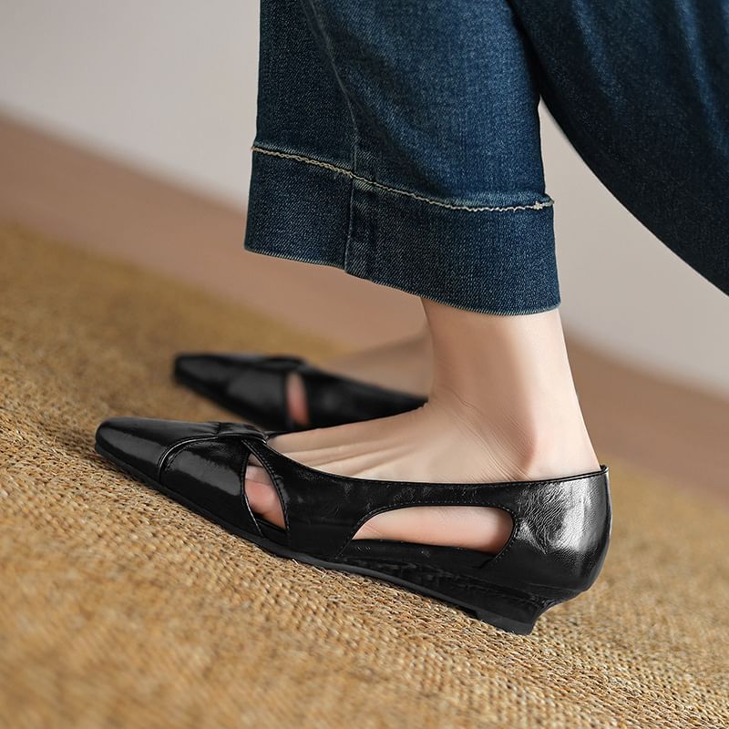 Wedge Heel Plain Cutout Faux Leather Sandals