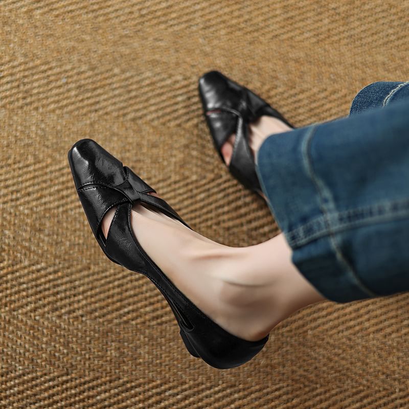 Wedge Heel Plain Cutout Faux Leather Sandals