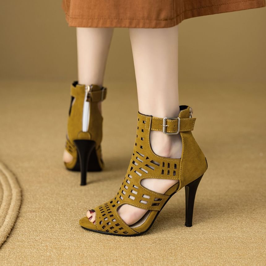 Stiletto Peep Toe Plain Perforated High Top Sandals