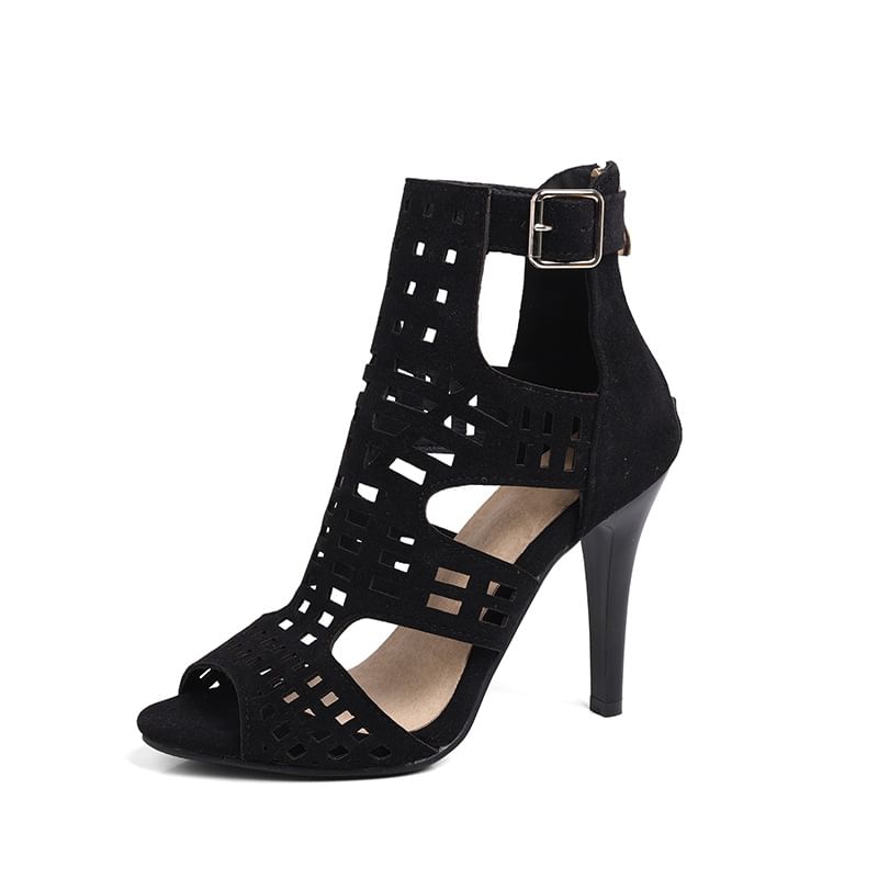 Stiletto Peep Toe Plain Perforated High Top Sandals